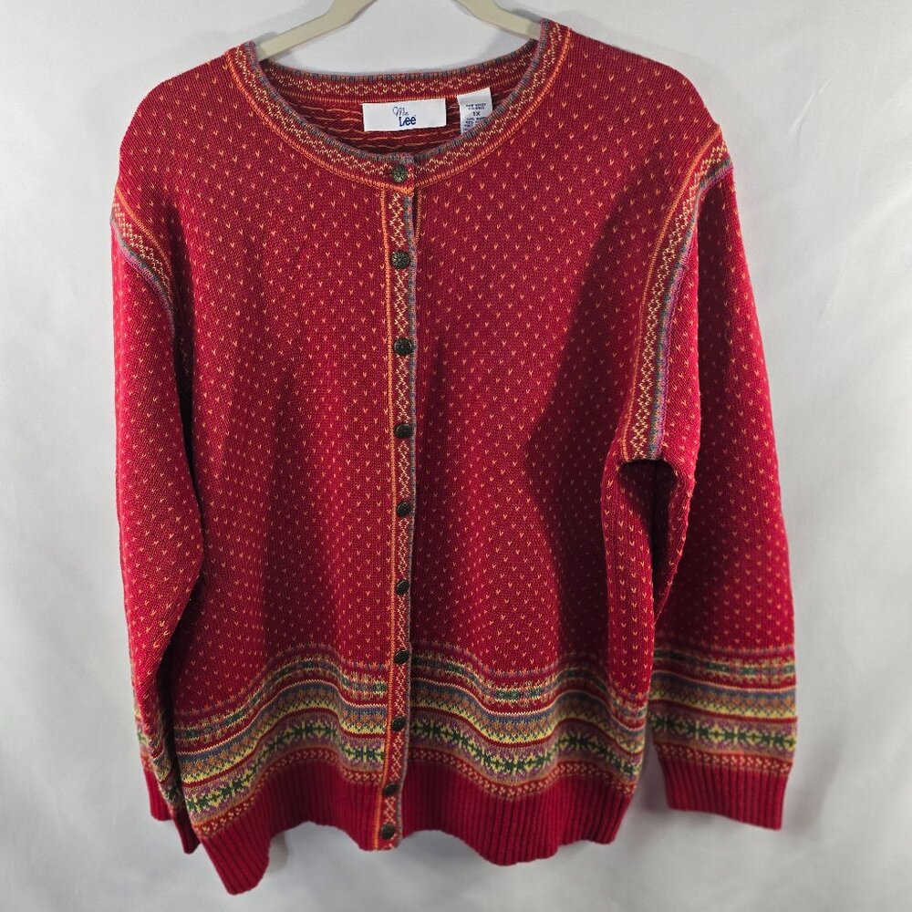 Vintage Ms. Lee Women’s Button Up Cardigan Sweater Fair Isle Size 1X (O-20)